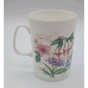 ROSE OF ENGLAND Bone China Floral Coffee Tea Mug Butterfly Hibiscus Fuscia